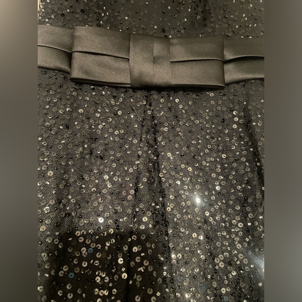 Women’s Ann Taylor Black Sparkly Formal Party Sequined & Bow Lined Dress Sz 8 - Picture 6 of 7